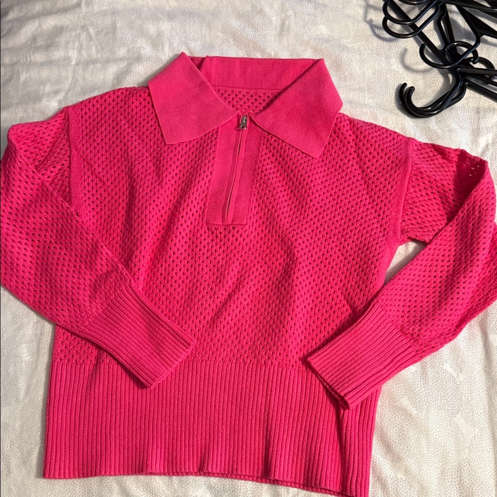 Women's Pink Sweater with Zipper Collar